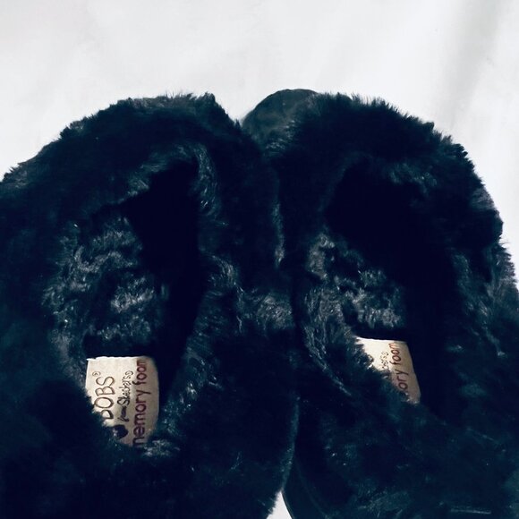 Bobs Skechers Memory Foam Women's Clog Slip On Slippers-Faux Fur/Black Knit-Warm - Picture 12 of 15